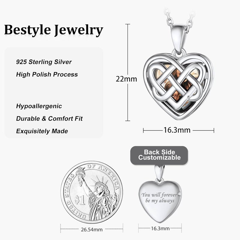 Bestyle Sterling Silver Heart Locket Necklace for Women, Dainty Cute Small Heart Locket Pendant in Gold/Rose Gold/Silver, Love Statement Jewelry Gift for Mother Wife - Image 5